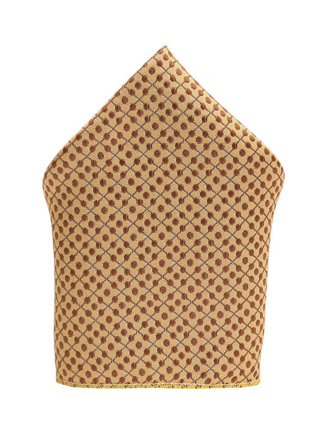 Cream Dotted Luxury Italian Silk Necktie Set With Pocket Square Gold Tie pin