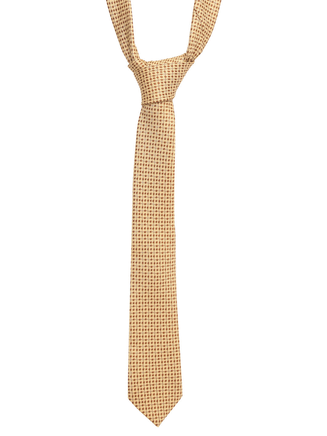 Cream Dotted Luxury Italian Silk Necktie Set With Pocket Square Gold Tie pin