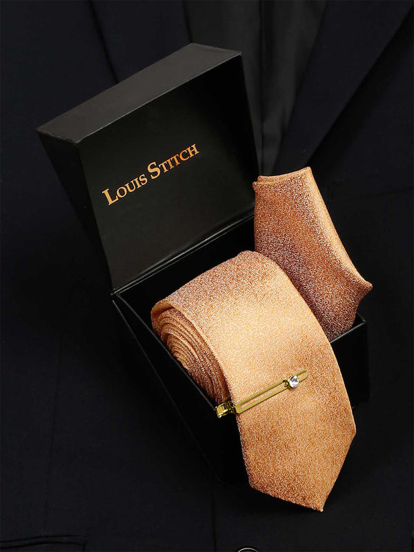 Cream Luxury Italian Silk Necktie Set With Pocket Square Cufflinks Brooch Gold Tie pin