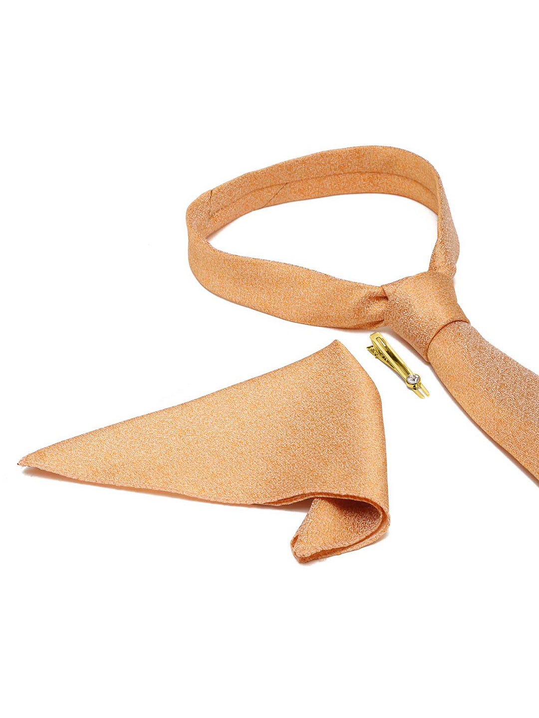 Cream Dotted Luxury Italian Silk Necktie Set With Pocket Square Gold Tie pin