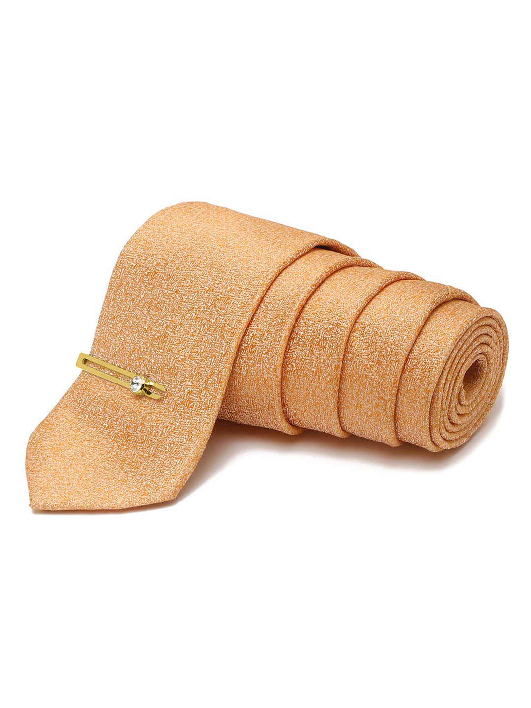 Cream Dotted Luxury Italian Silk Necktie Set With Pocket Square Gold Tie pin