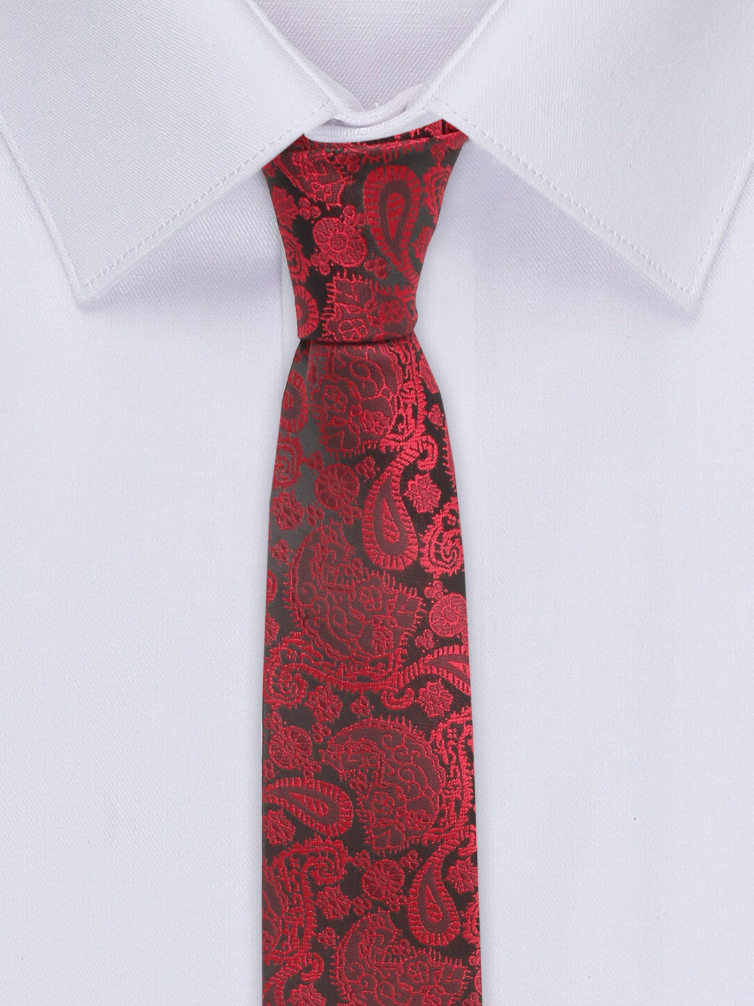 Crimson Red Luxury Italian Silk Necktie Set With Pocket Square Gold Tie pin