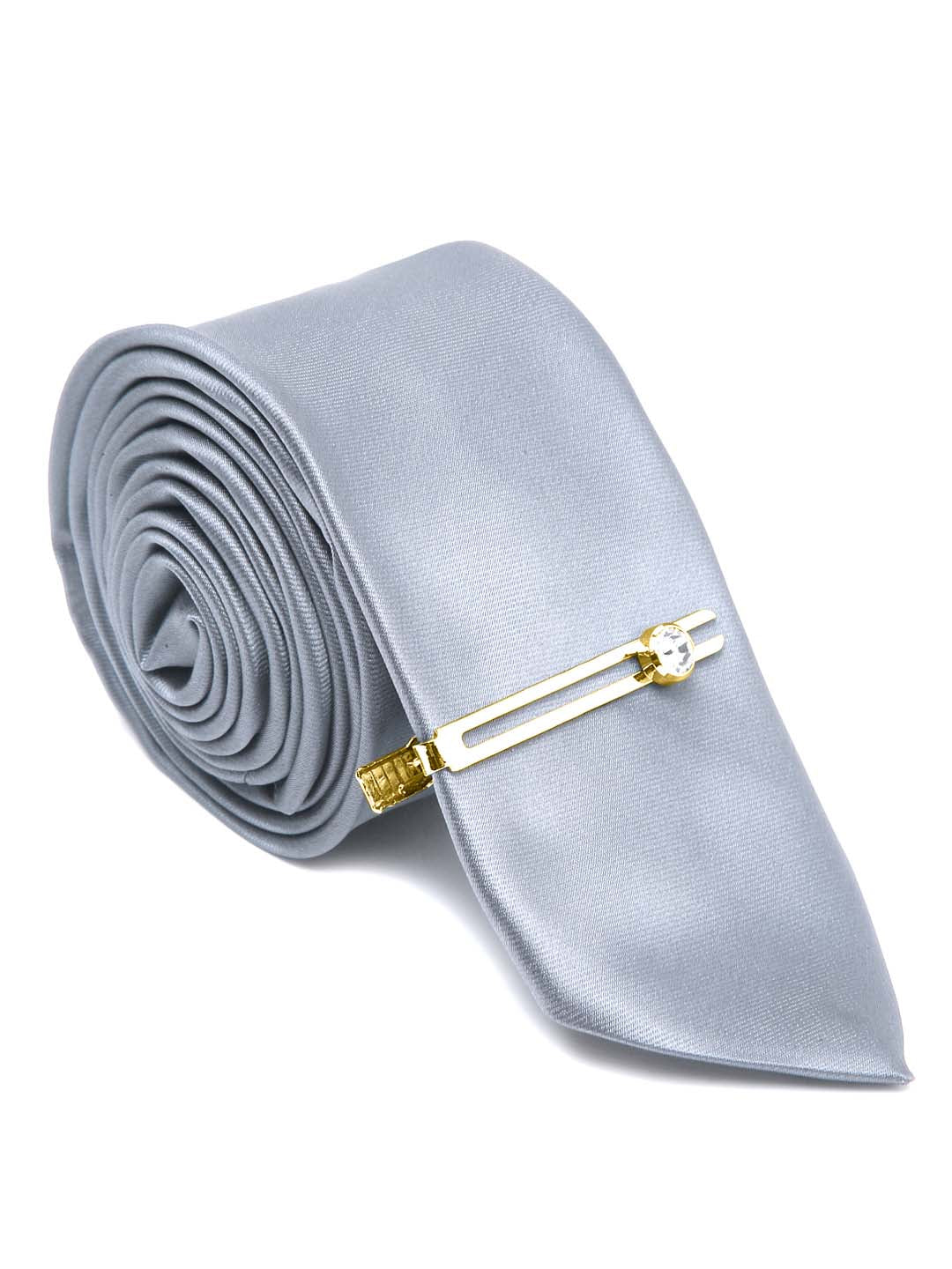 Roasted Grey Luxury Italian Silk Necktie Set With Pocket Square Gold Tie pin