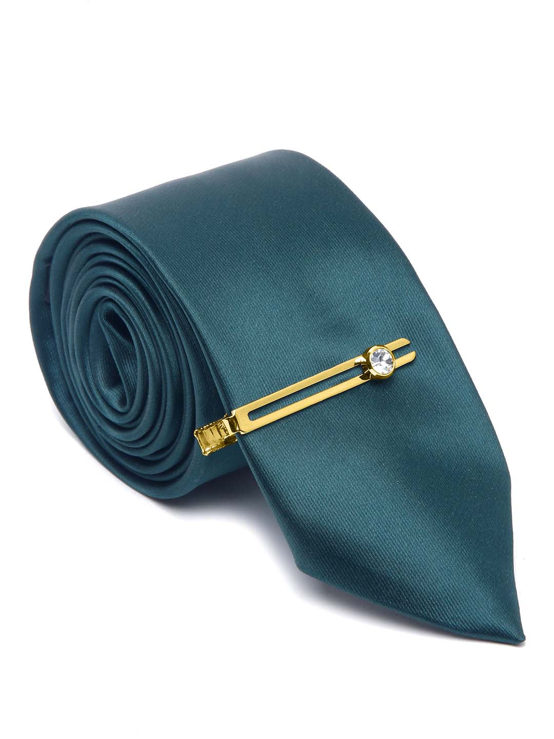 British Green Luxury Italian Silk Necktie Set With Pocket Square Gold Tie pin