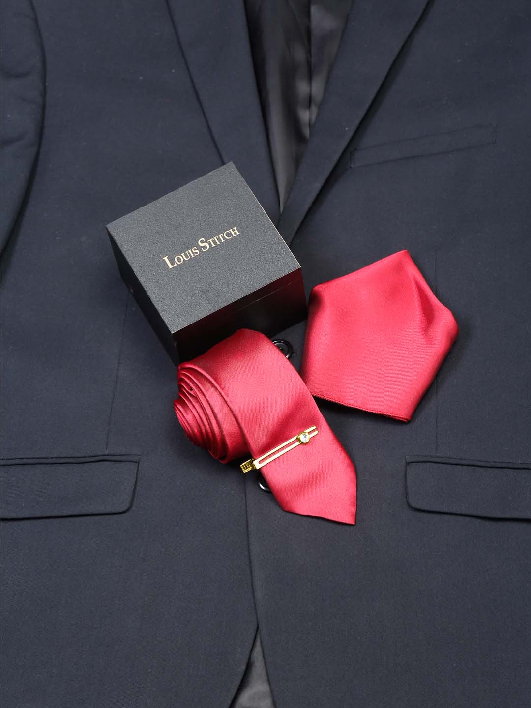 Clear Luxury Italian Silk Necktie Set With Pocket Square Gold Tie pin