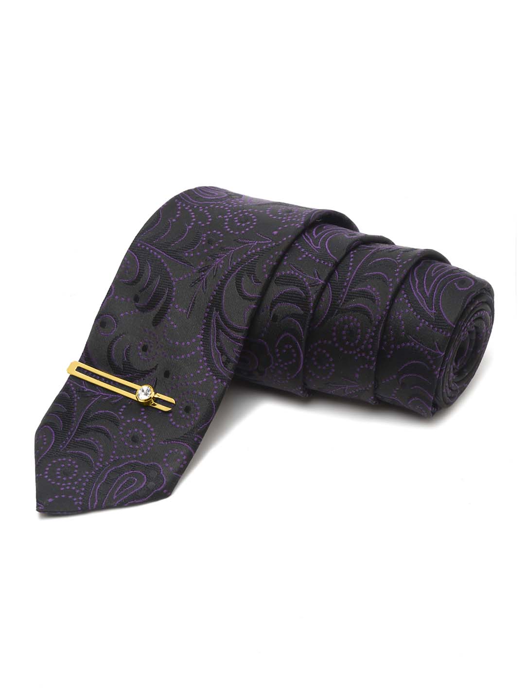 Heather Purple Luxury Italian Silk Necktie Set With Pocket Square Gold Tie pin