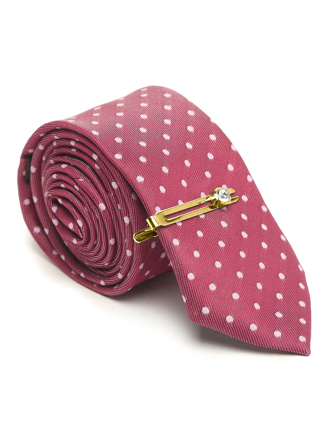 Polka Rosewood Luxury Italian Silk Necktie Set With Pocket Square Gold Tie pin