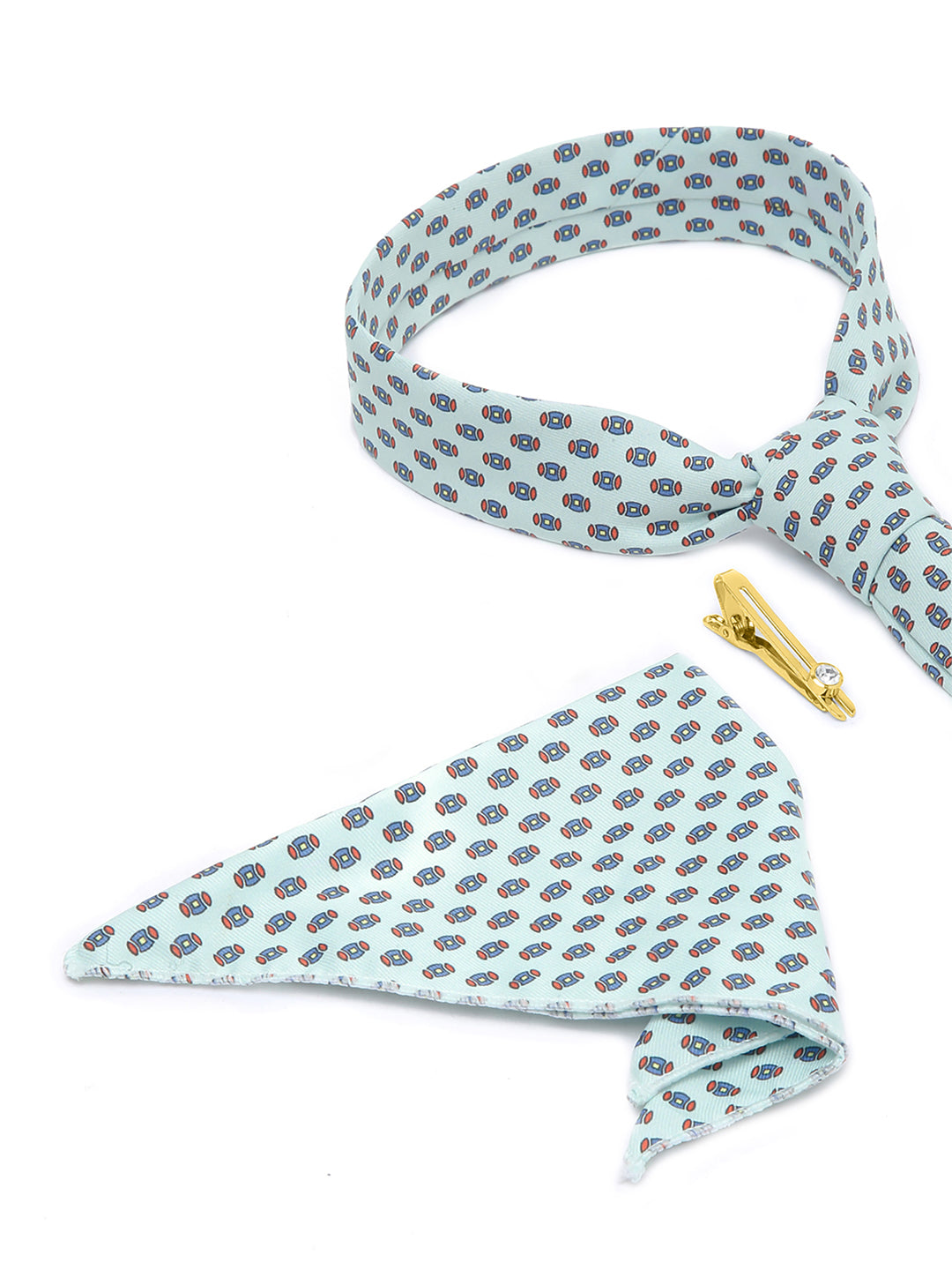Electric Blue Luxury Italian Silk Necktie Set With Pocket Square Golden Tie Pin