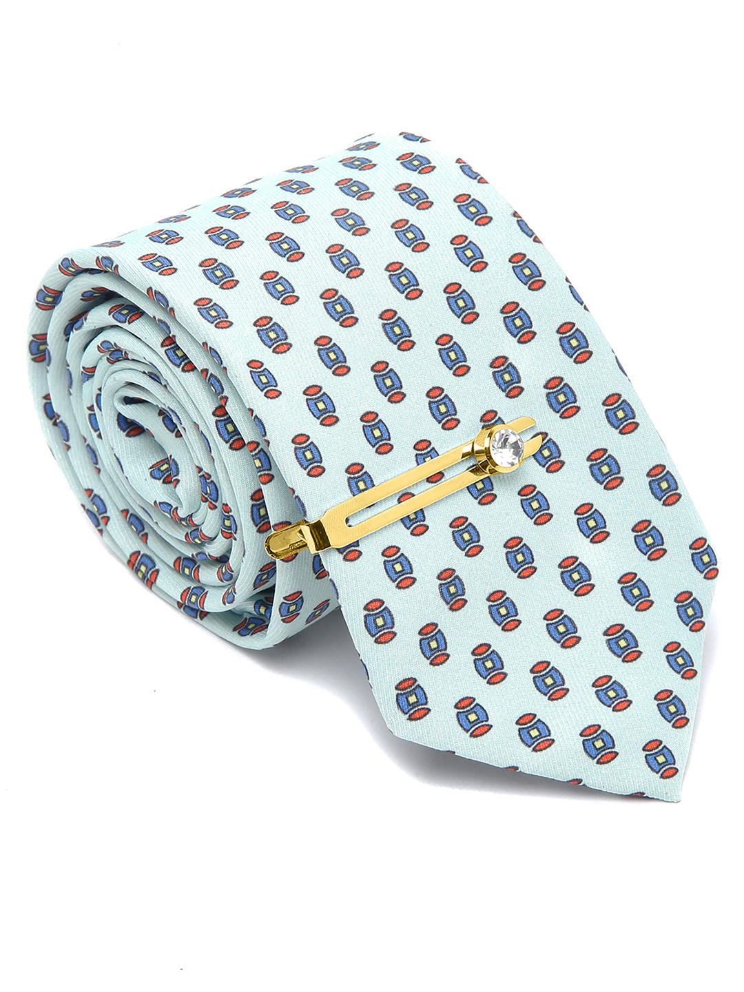 Electric Blue Luxury Italian Silk Necktie Set With Pocket Square Golden Tie Pin