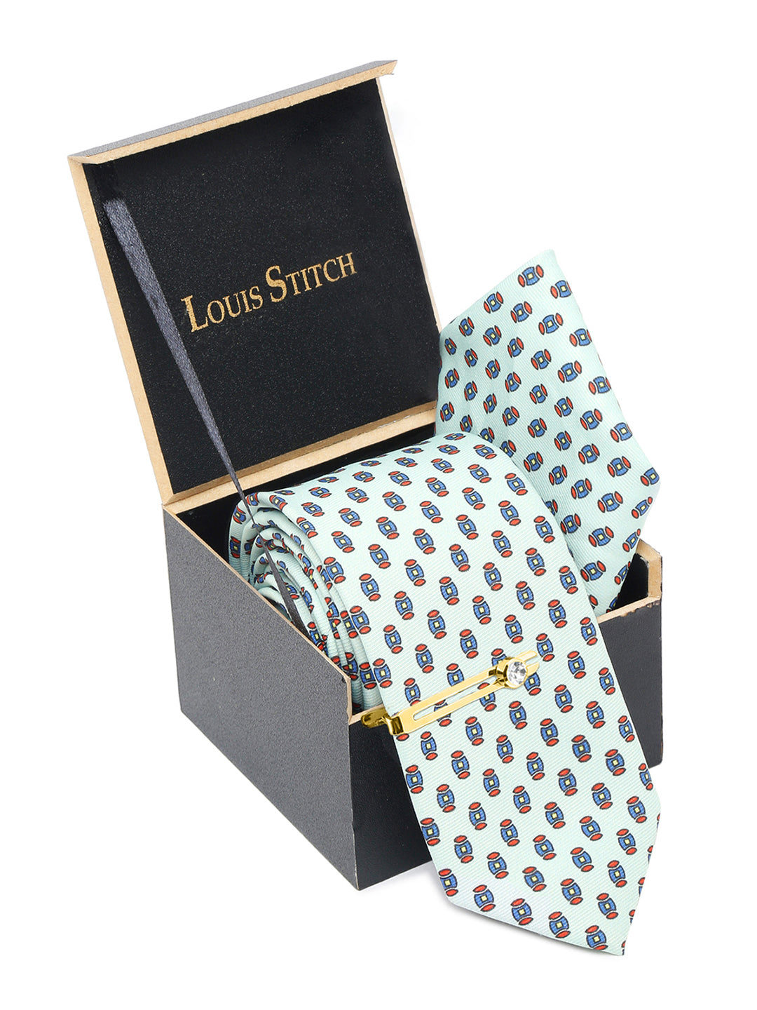 Electric Blue Luxury Italian Silk Necktie Set With Pocket Square Golden Tie Pin