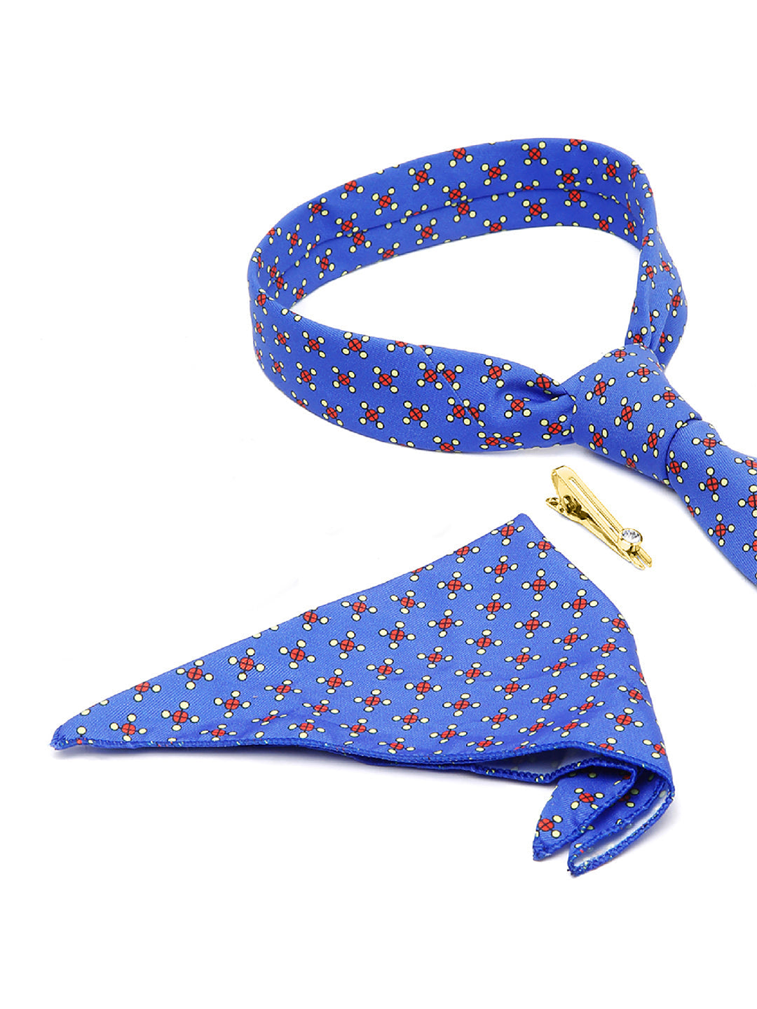 Cornflower Blue Luxury Italian Silk Necktie Set With Pocket Square Golden Tie Pin