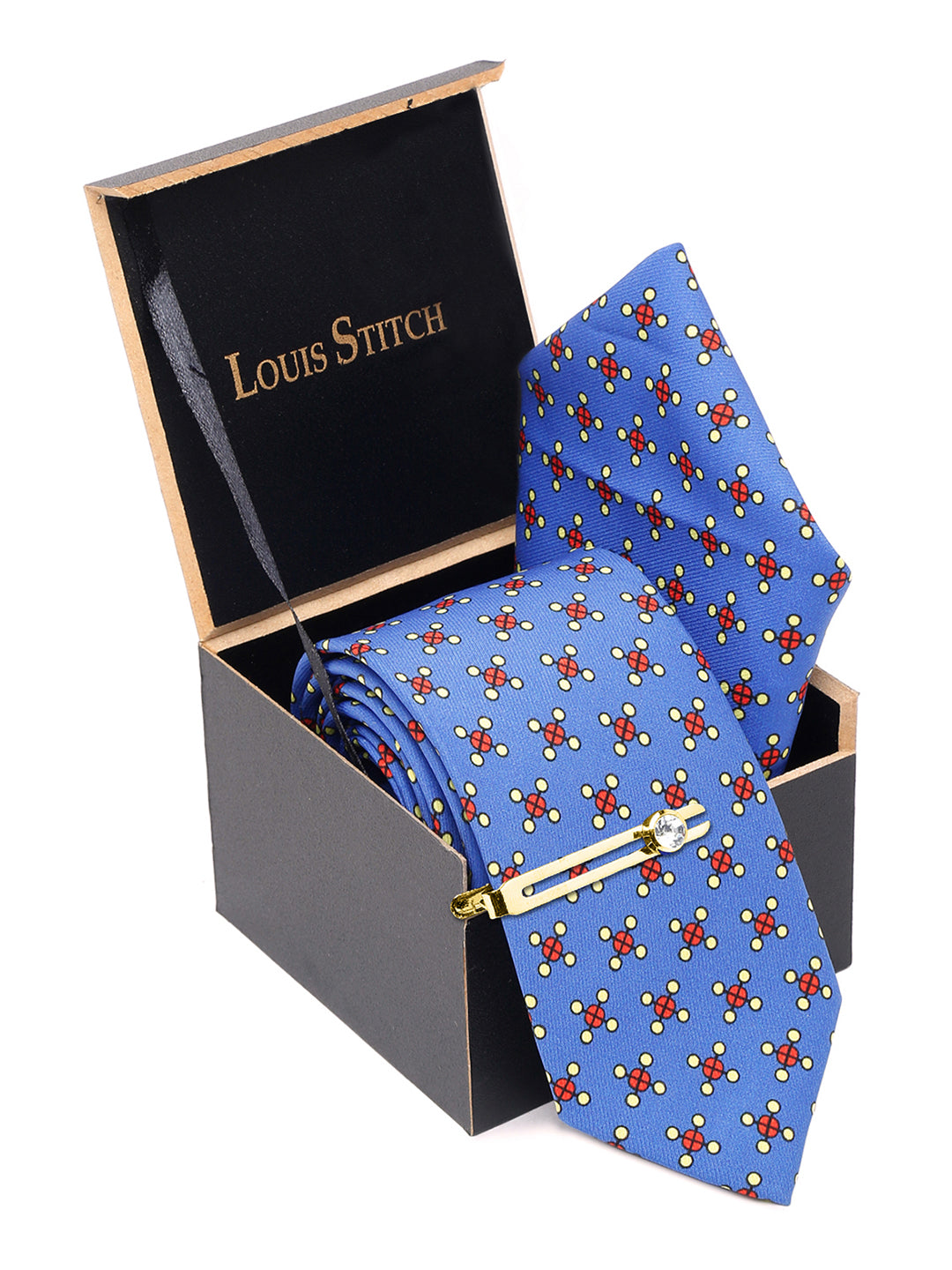 Cornflower Blue Luxury Italian Silk Necktie Set With Pocket Square Golden Tie Pin