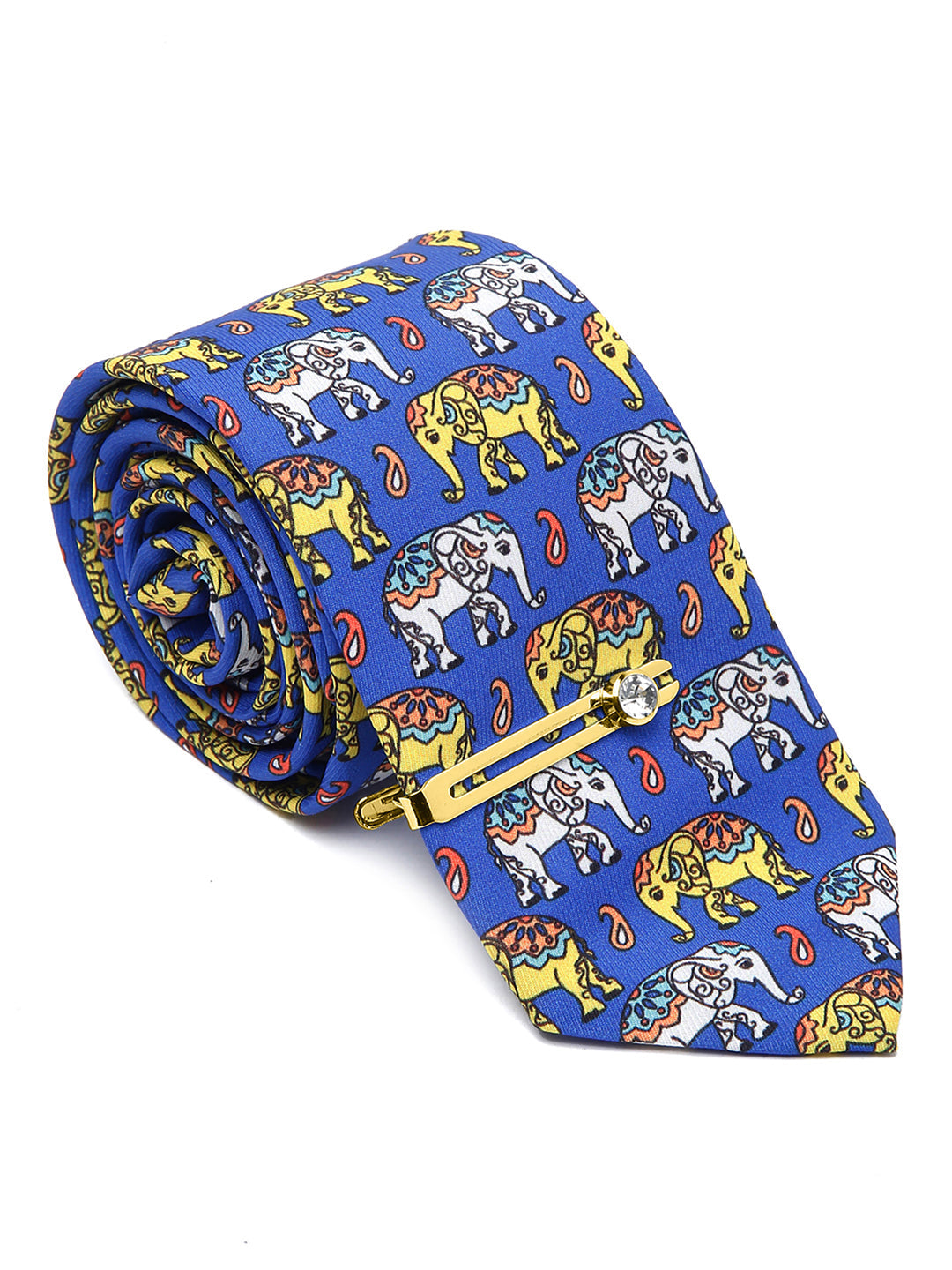 Dodger Blue Luxury Italian Silk Necktie Set With Pocket Square Golden Tie Pin