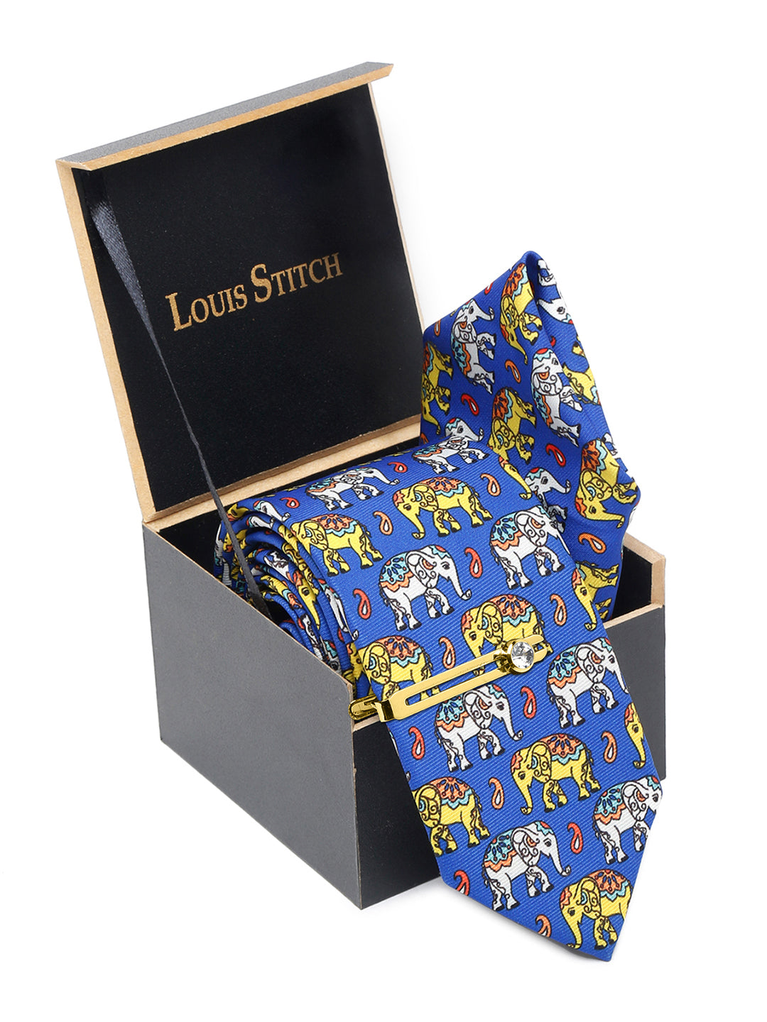 Dodger Blue Luxury Italian Silk Necktie Set With Pocket Square Golden Tie Pin