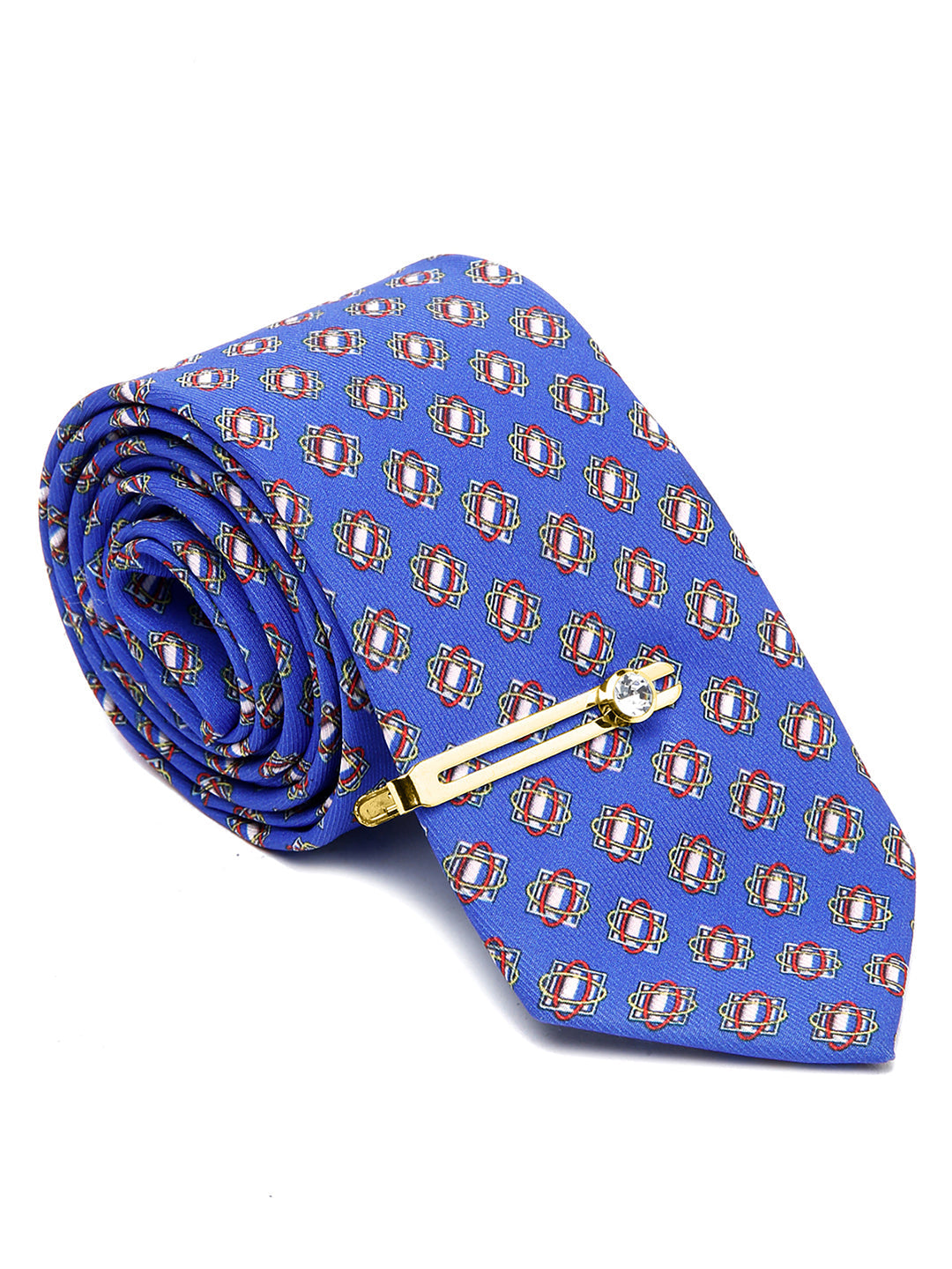 Brandeis Blue Luxury Italian Silk Necktie Set With Pocket Square Golden Tie Pin