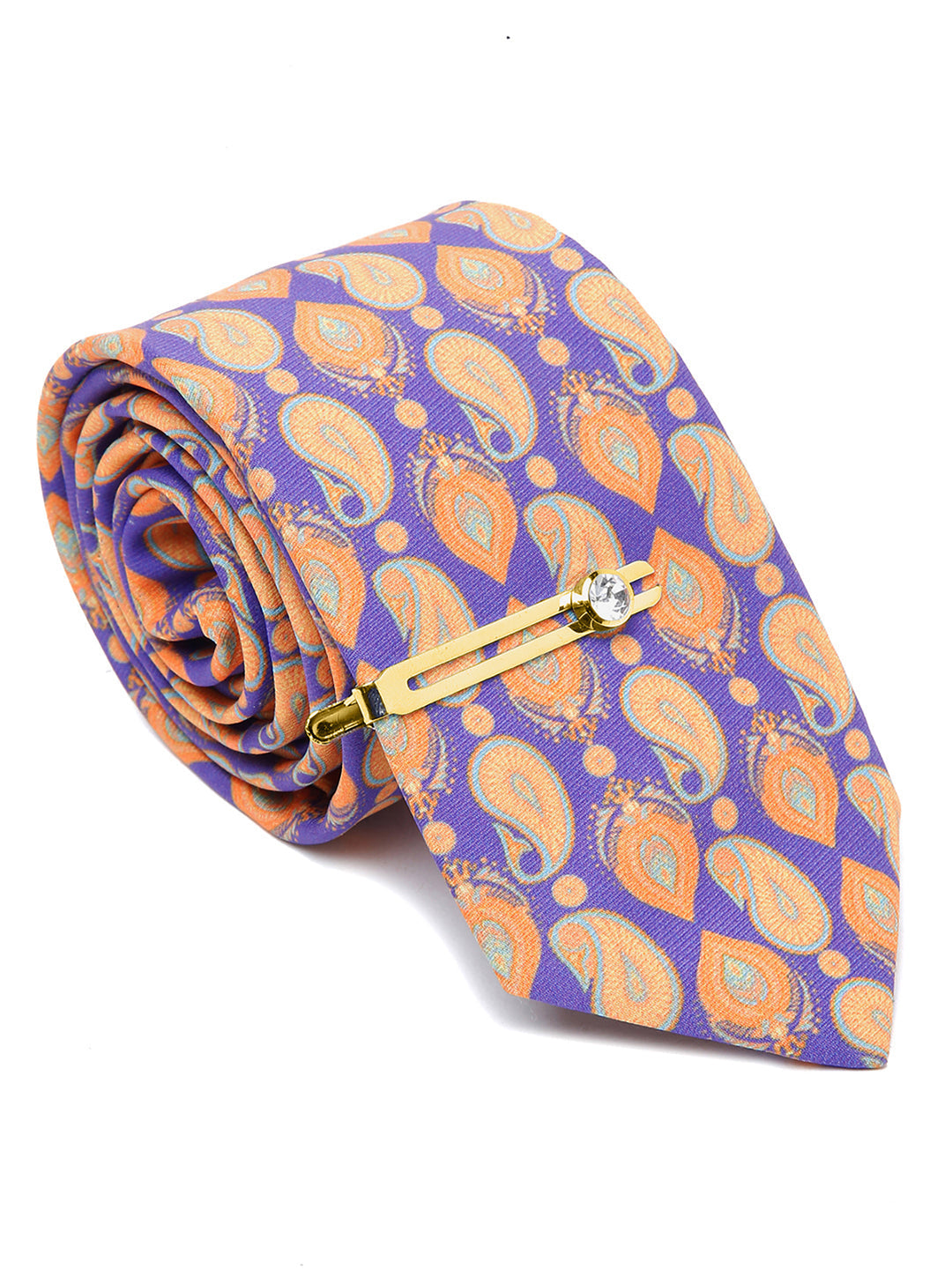Amethyst Purple Luxury Italian Silk Necktie Set With Pocket Square Golden Tie Pin