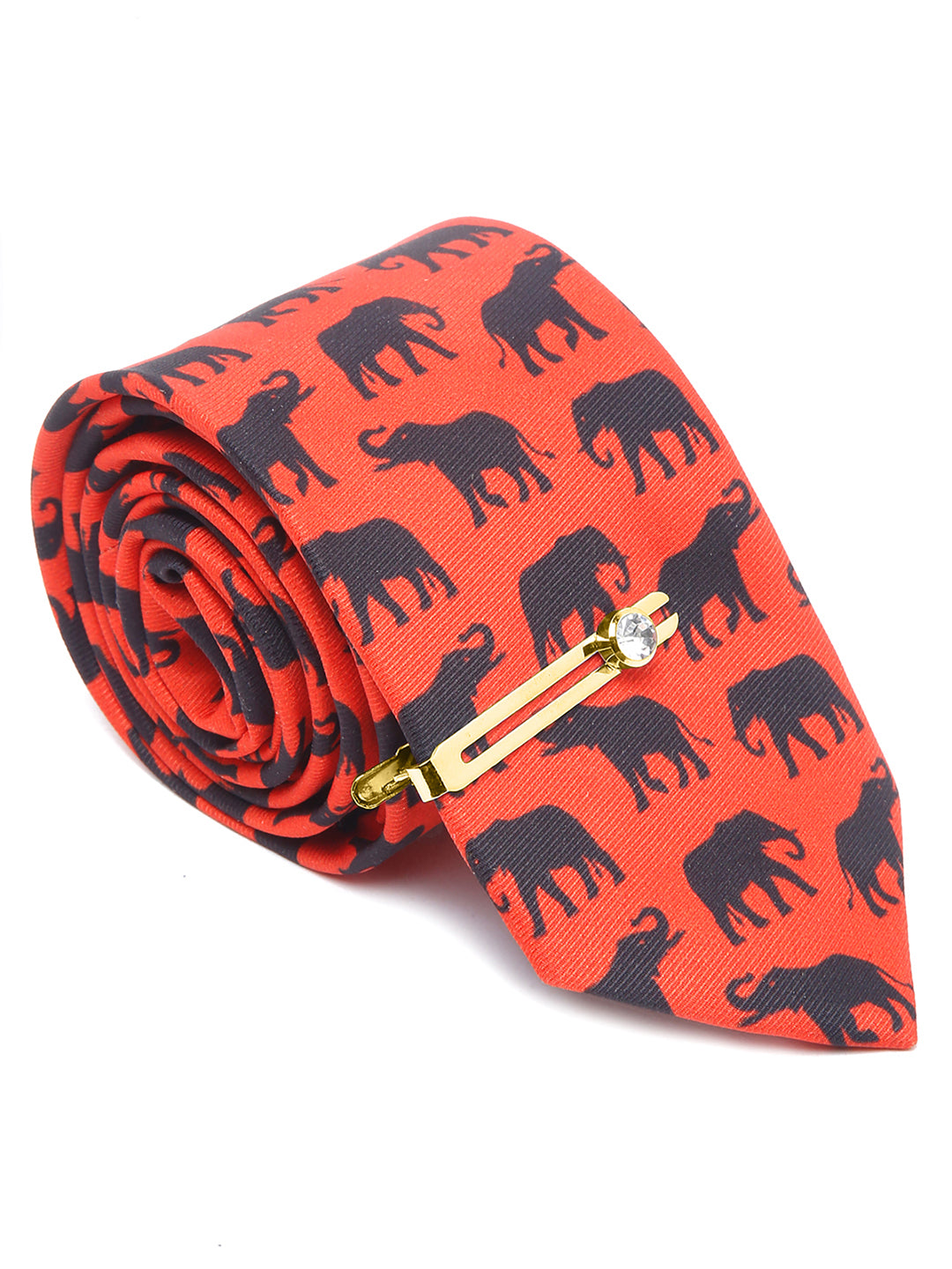 Blaze Orange Luxury Italian Silk Necktie Set With Pocket Square Golden Tie Pin