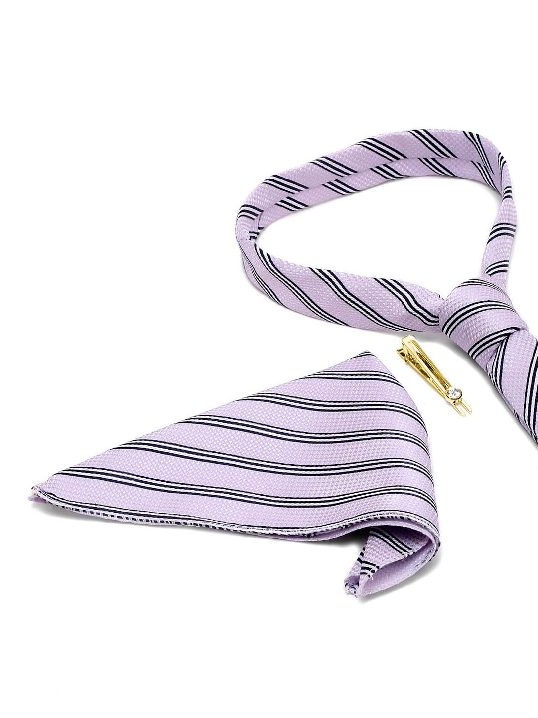 Lavender Italian Silk Necktie Set Pocket Square Golden Tiepin