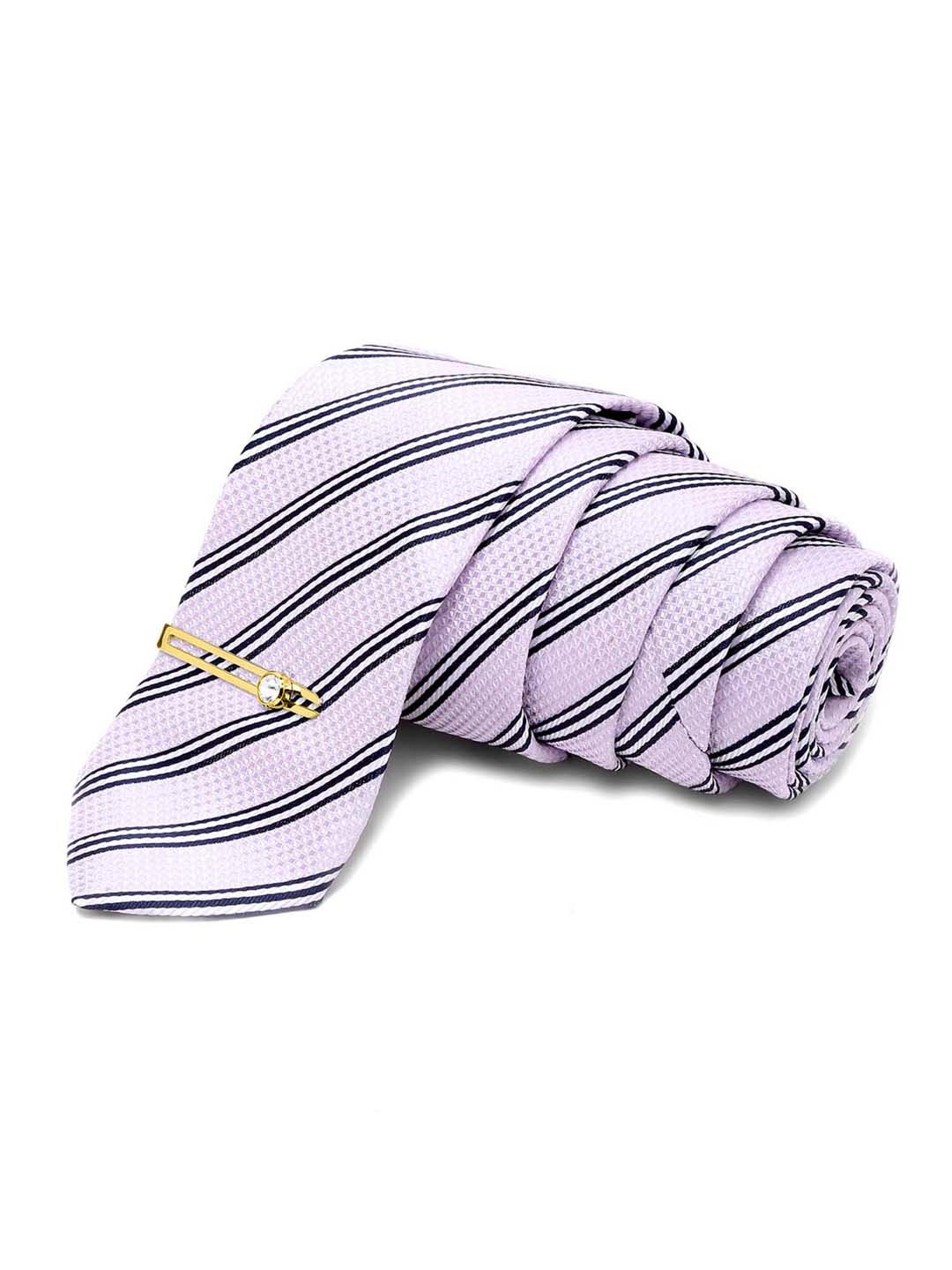 Lavender Italian Silk Necktie Set Pocket Square Golden Tiepin