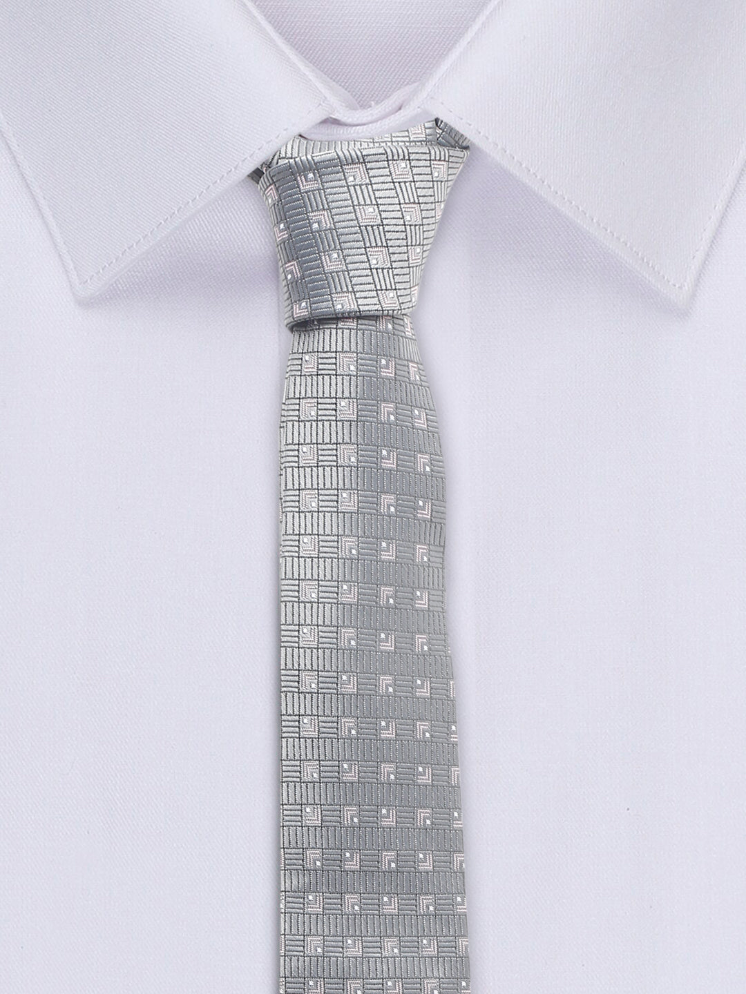 Grey Checkerd Luxury Italian Silk Necktie Set With Pocket Square Cufflinks Brooch Gold Tie pin
