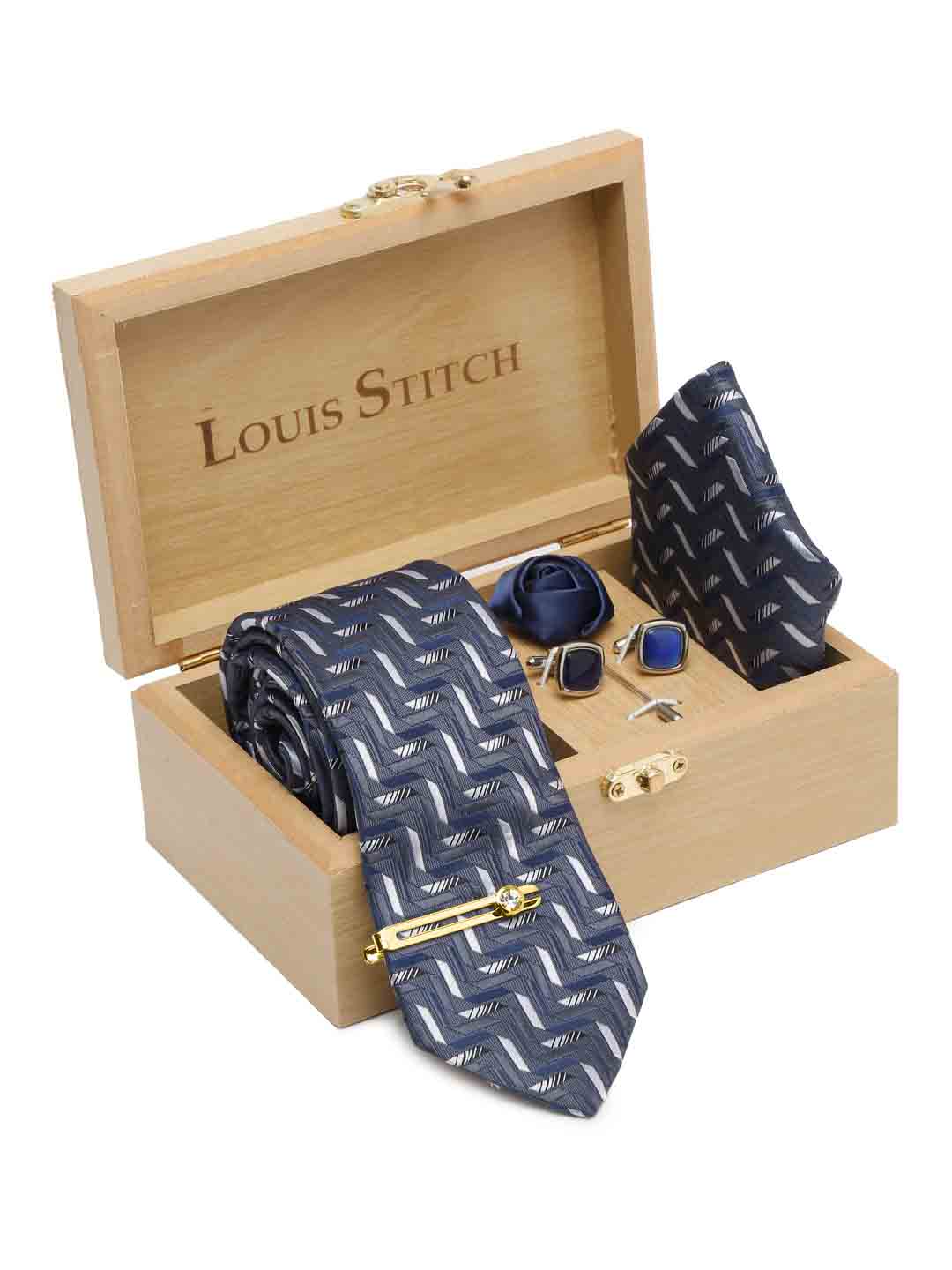Shadow Grey Luxury Italian Silk Necktie Set With Pocket Square Cufflinks Brooch Gold Tie pin