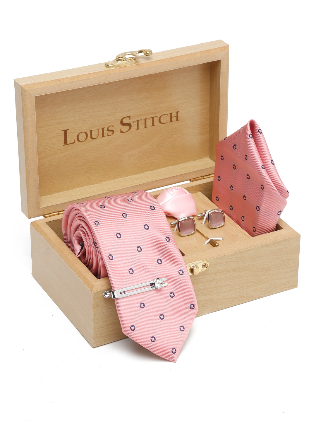 Apricot Peach Luxury Italian Silk Necktie Set With Pocket Square Cufflinks Brooch Chrome Tie pin