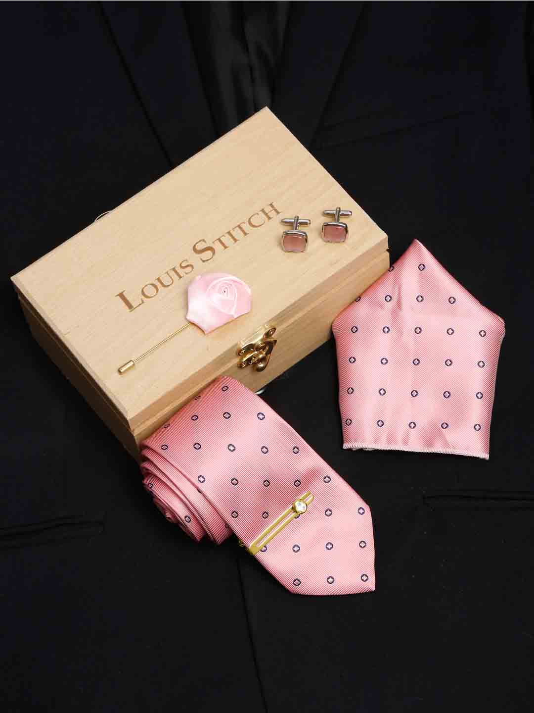 Apricot Peach Luxury Italian Silk Necktie Set With Pocket Square Cufflinks Brooch Gold Tie pin