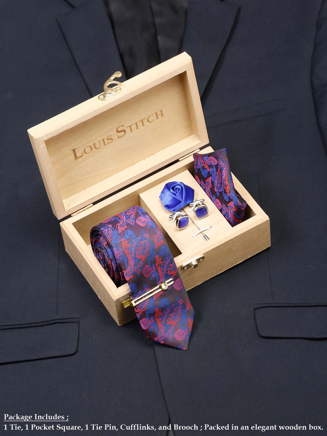 Lilac Purple Luxury Italian Silk Necktie Set With Pocket Square Cufflinks Brooch Gold Tie pin