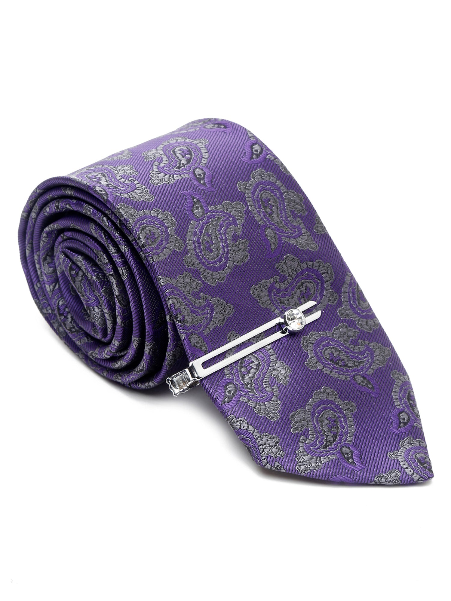 Iris Purple Luxury Italian Silk Necktie Set With Pocket Square Cufflinks Brooch Chrome Tie pin