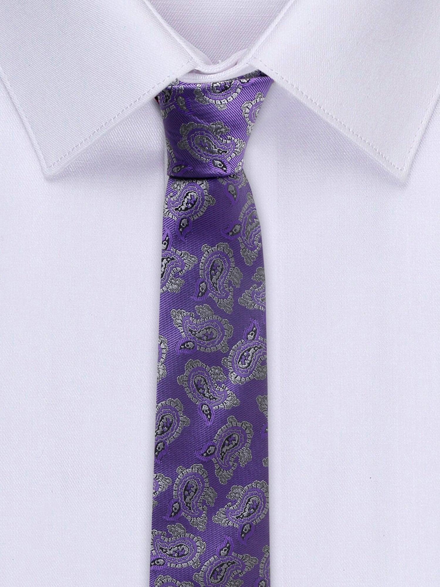 Iris Purple Luxury Italian Silk Necktie Set With Pocket Square Cufflinks Brooch Chrome Tie pin