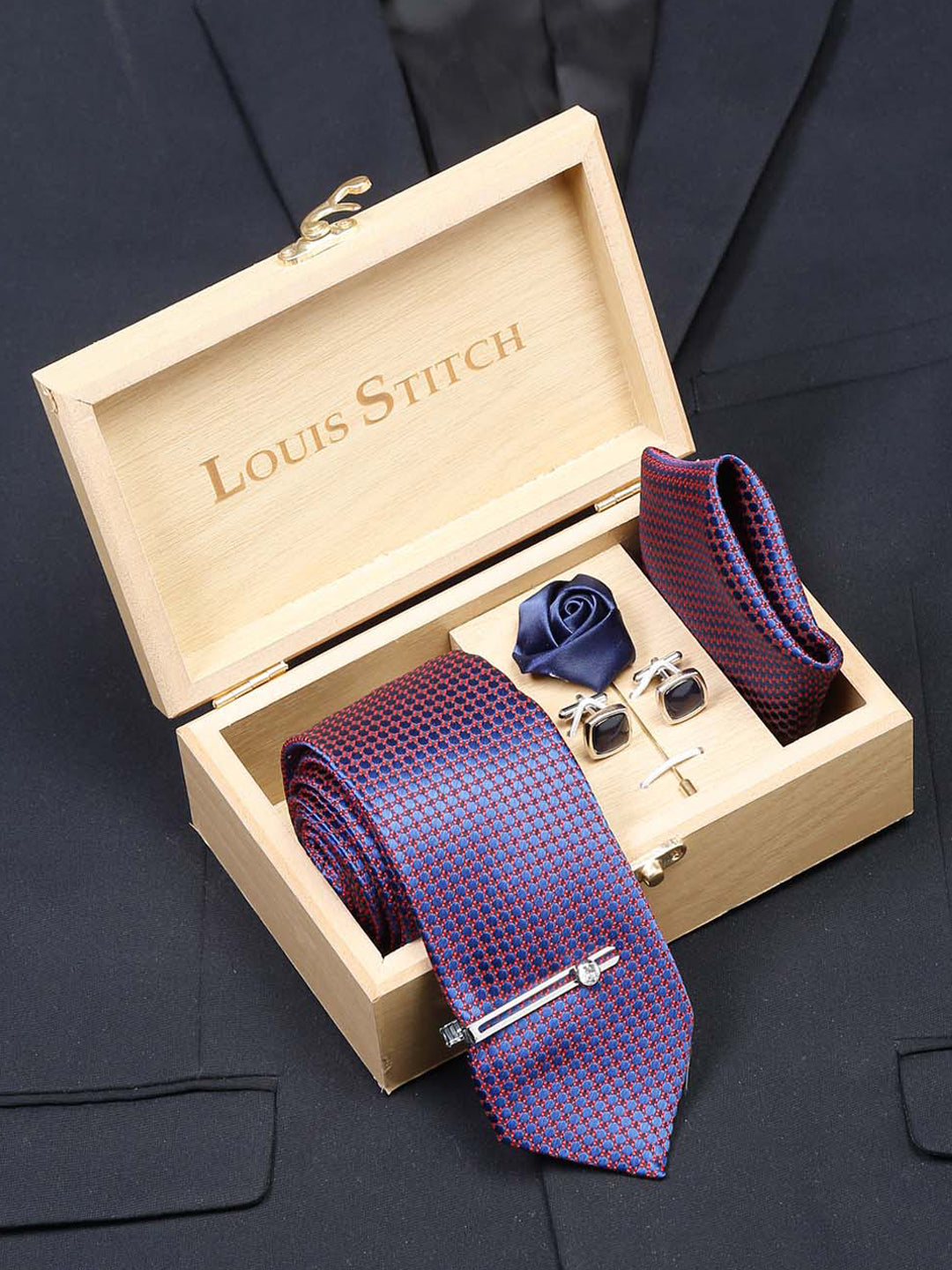 Dark Purple Luxury Italian Silk Necktie Set With Pocket Square Cufflinks Brooch Chrome Tie pin