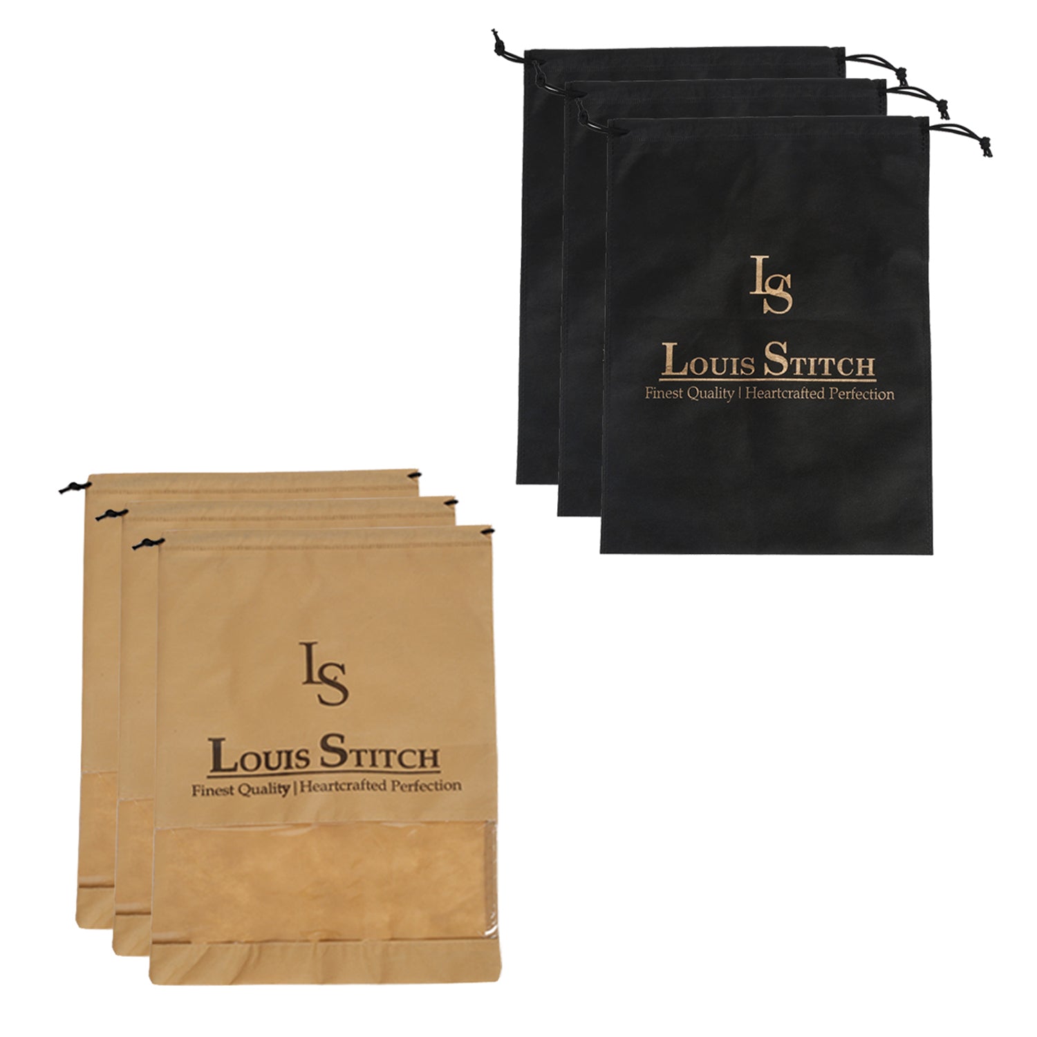 Non Woven Shoe Bag Pack Of 6 Black Plain & Beige See-Thru