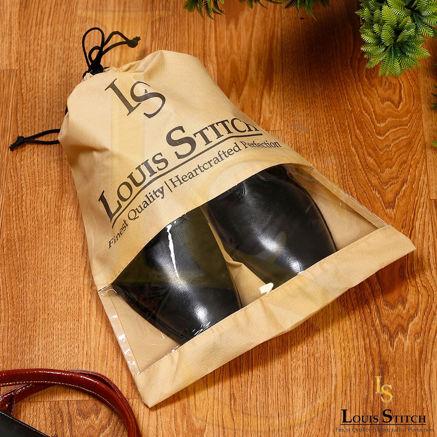 Non Woven Shoe Bag Pack Of 6 Black Plain & Beige See-Thru