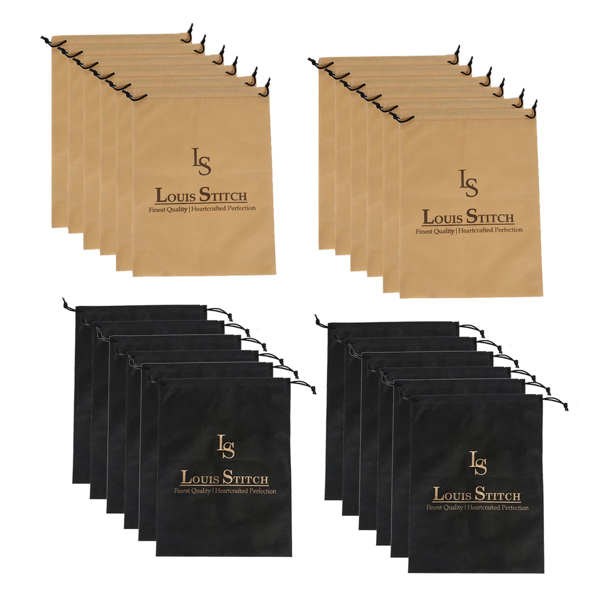 Non Woven Shoe Bag Pack Of 24 Black & Beige Plain
