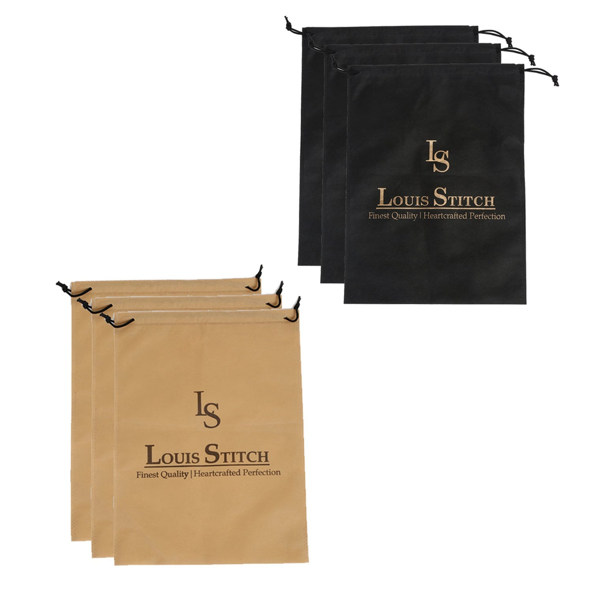 Non Woven Shoe Bag Pack Of 6 Black & Beige Plain