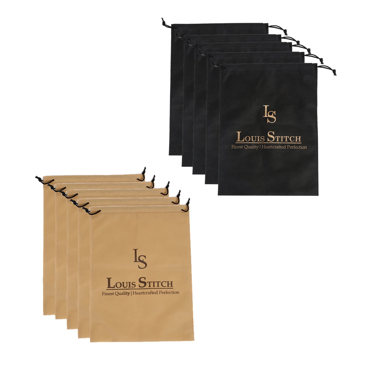 Non Woven Shoe Bag Pack Of 10 Black & Beige Plain