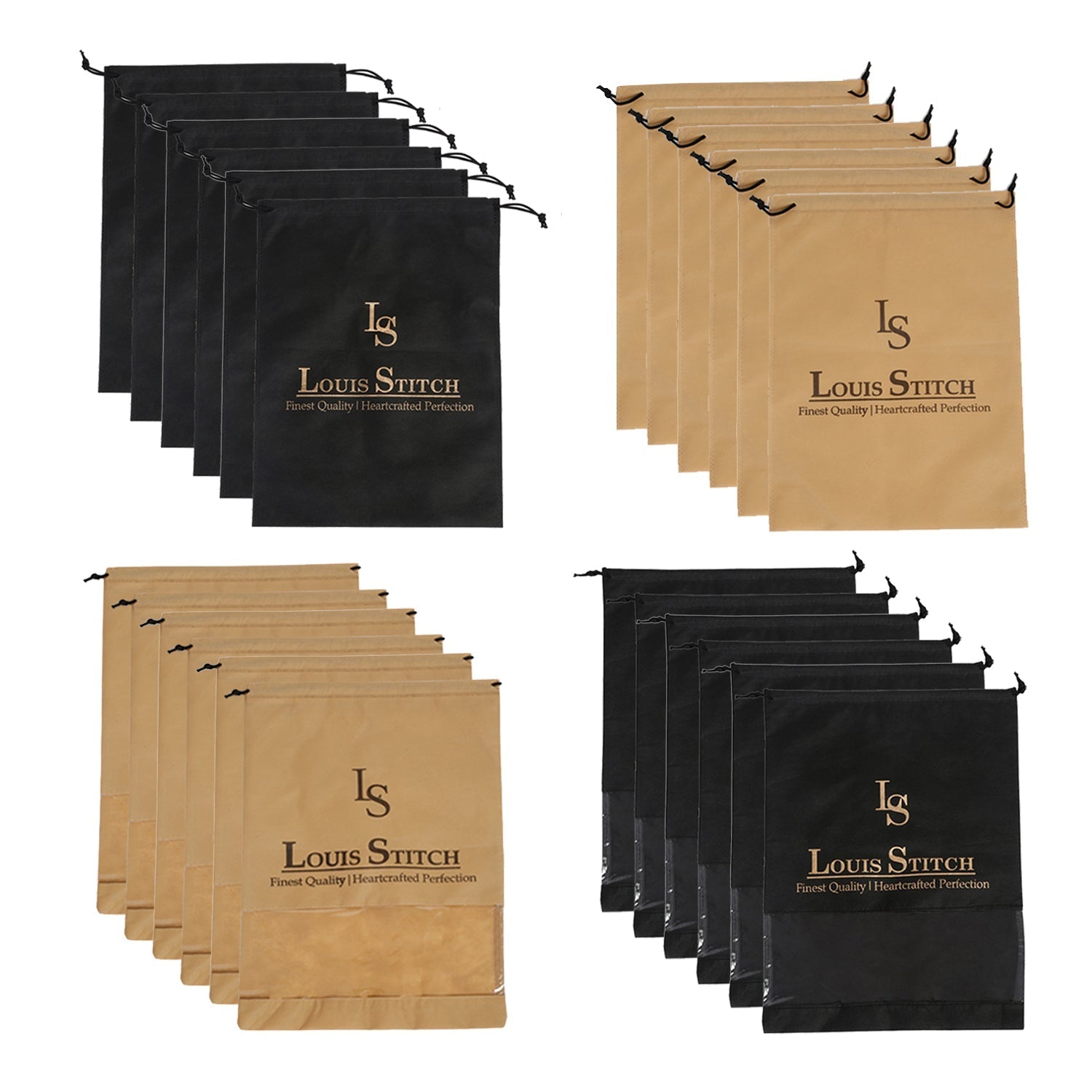Non Woven Shoe Bag Pack Of 24 Black & Beige Plain - See Thru