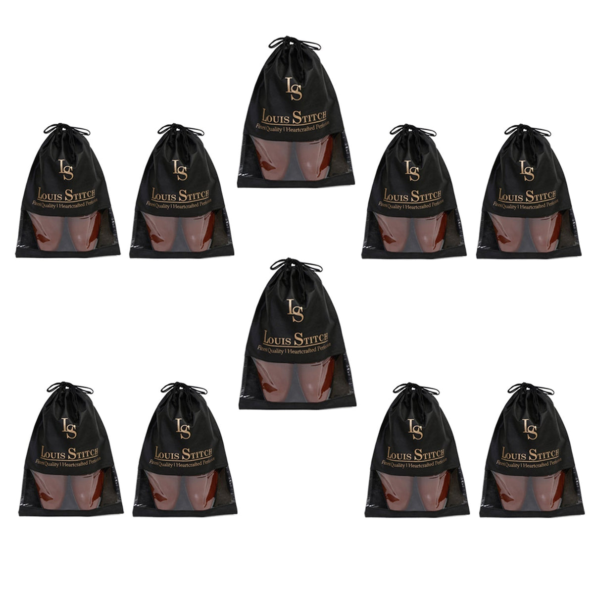 Non Woven Shoe Bag Pack Of 10 Black See-Thru