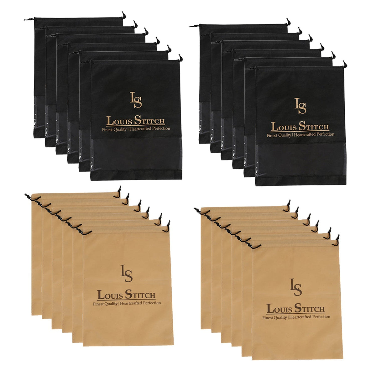 Non Woven Shoe Bag Pack Of 24 Black See-Thru Beige Plain