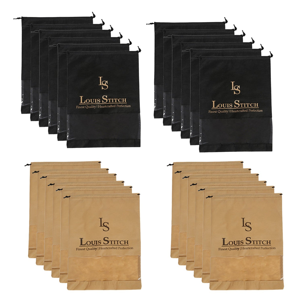 Non Woven Shoe Bag Pack Of 24 Black & Beige Plain