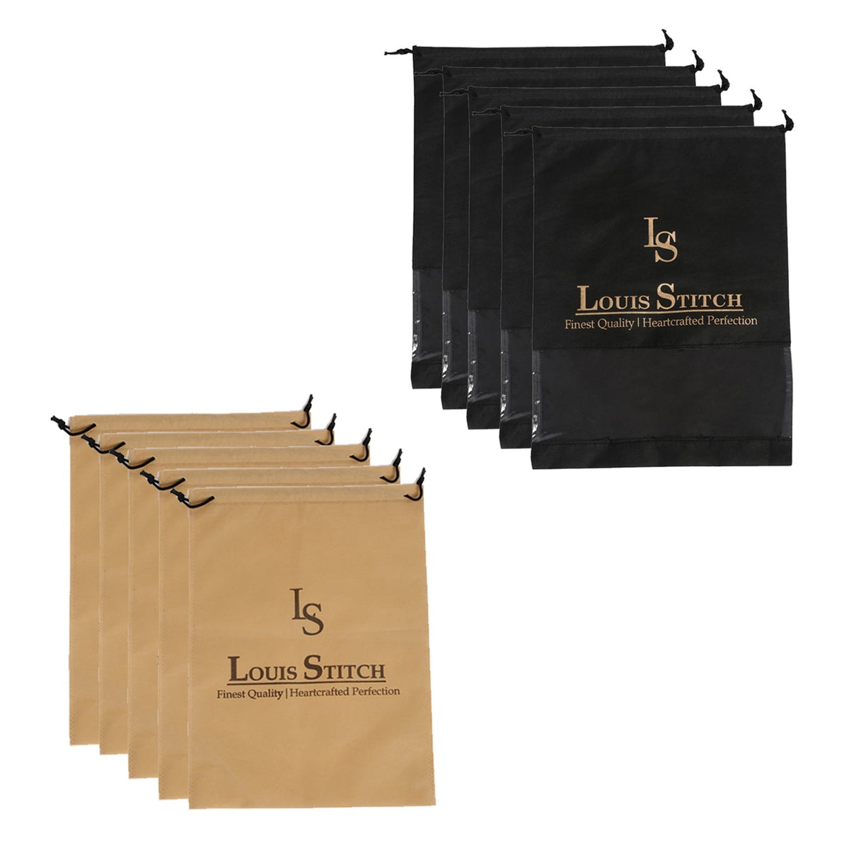 Non Woven Shoe Bag Pack Of 12 Black See-Thru & Beige Plain