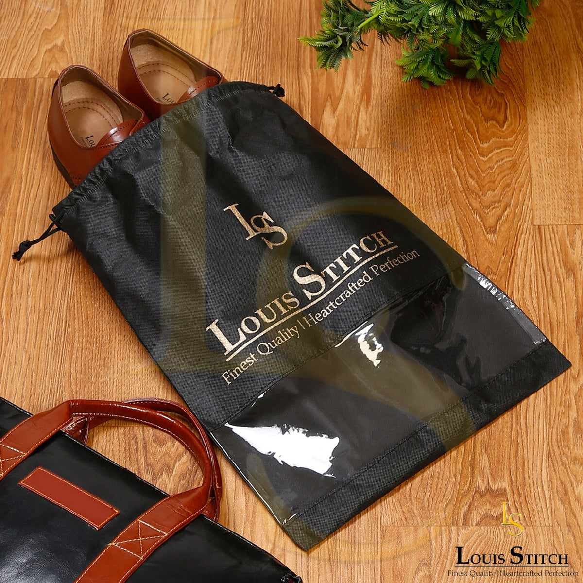 Non Woven Shoe Bag Pack Of 12 Black See-Thru & Beige Plain