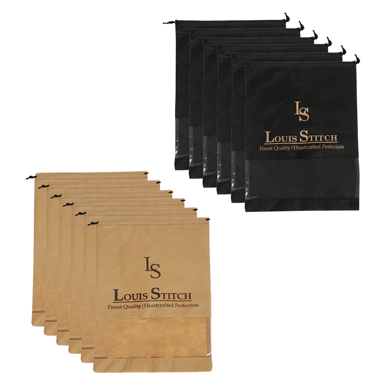 Non Woven Shoe Bag Pack Of 12 Black & Beige See Thru