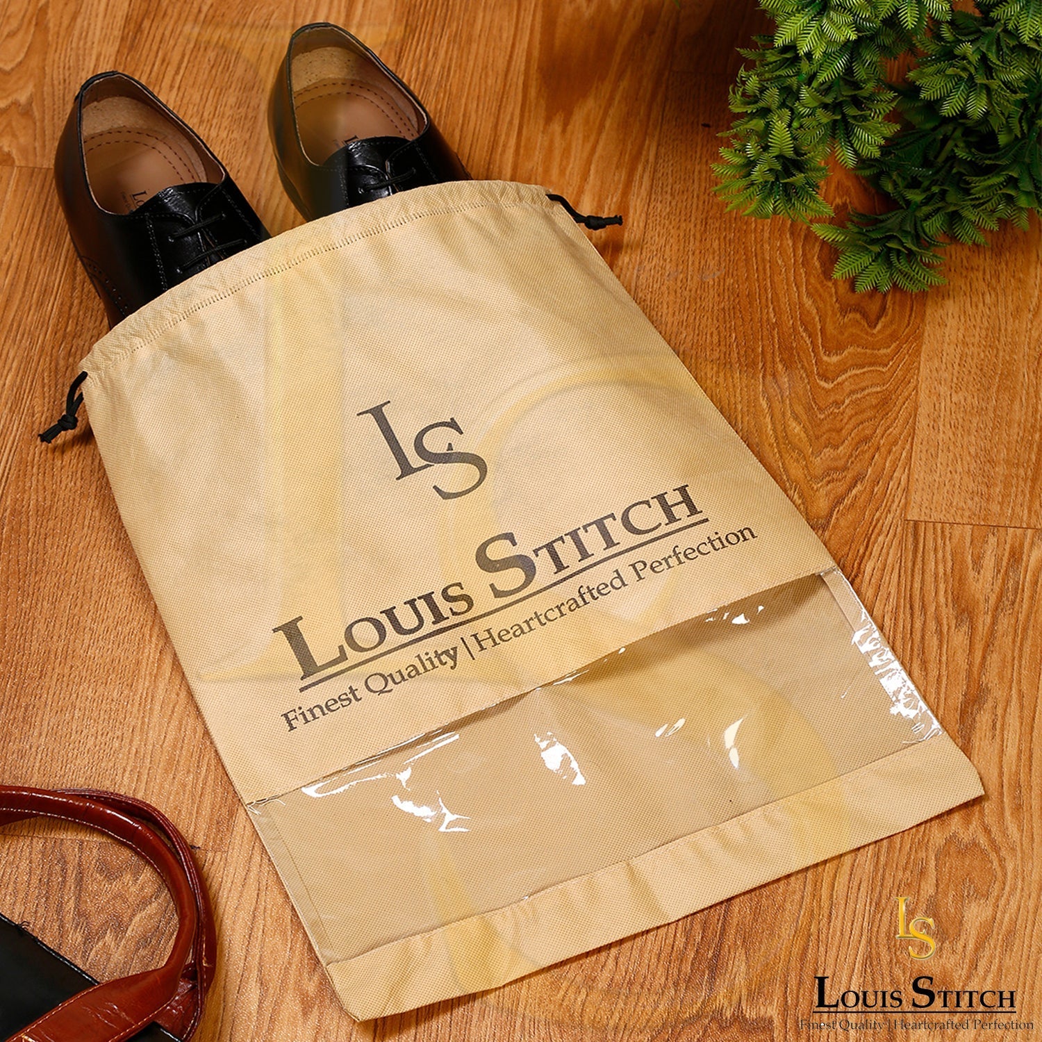 Non Woven Shoe Bag Pack Of 12 Black & Beige See Thru