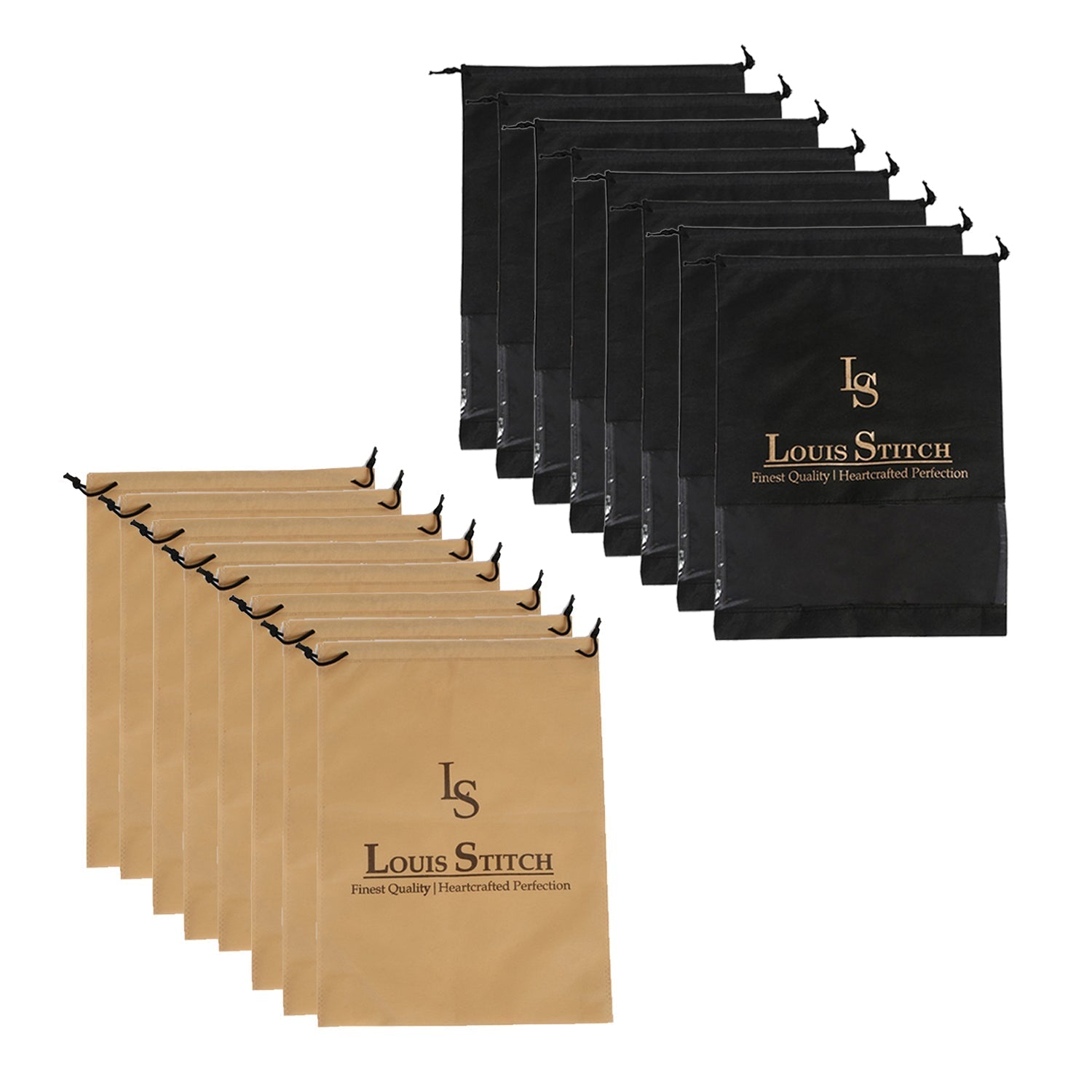 Non Woven Shoe Bag Pack Of 16 Black See-Thru & Beige Plain