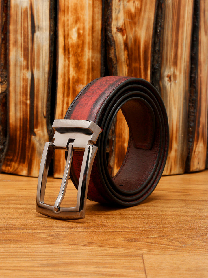 Rosewood Red LOUIS STITCH Men's Rosewood Red Italian Raw Leather Belt Premium Hand Padded Casual Belts for Men