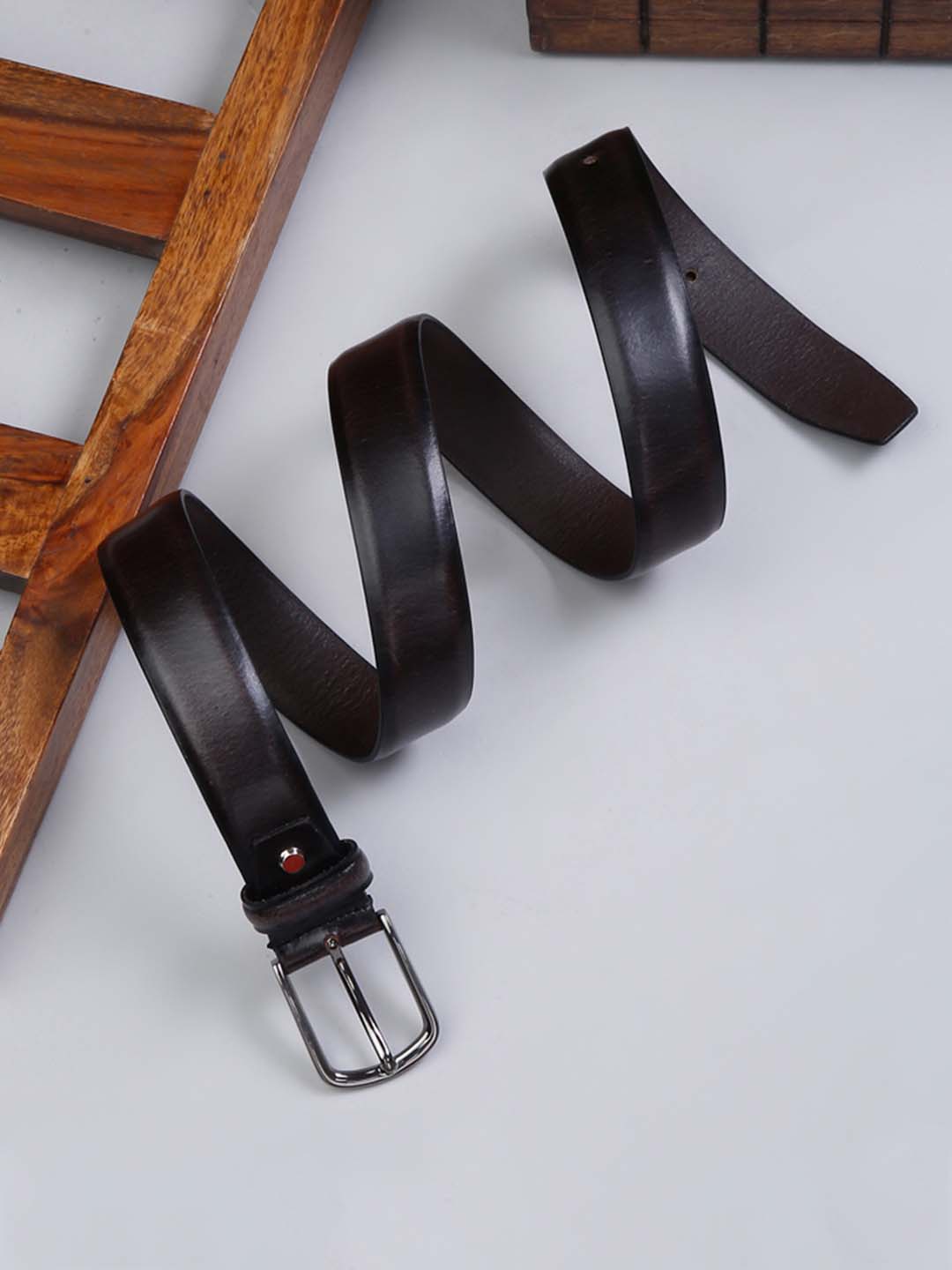 Men'S Dark Brown Italian Leather Belt Handcrafted With Chrome Buckle