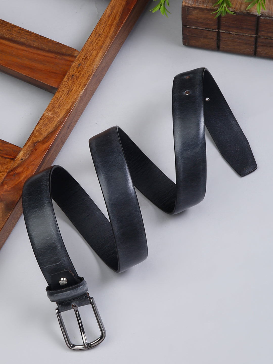 Men'S Grey Italian Leather Belt Handcrafted With Chrome Buckle