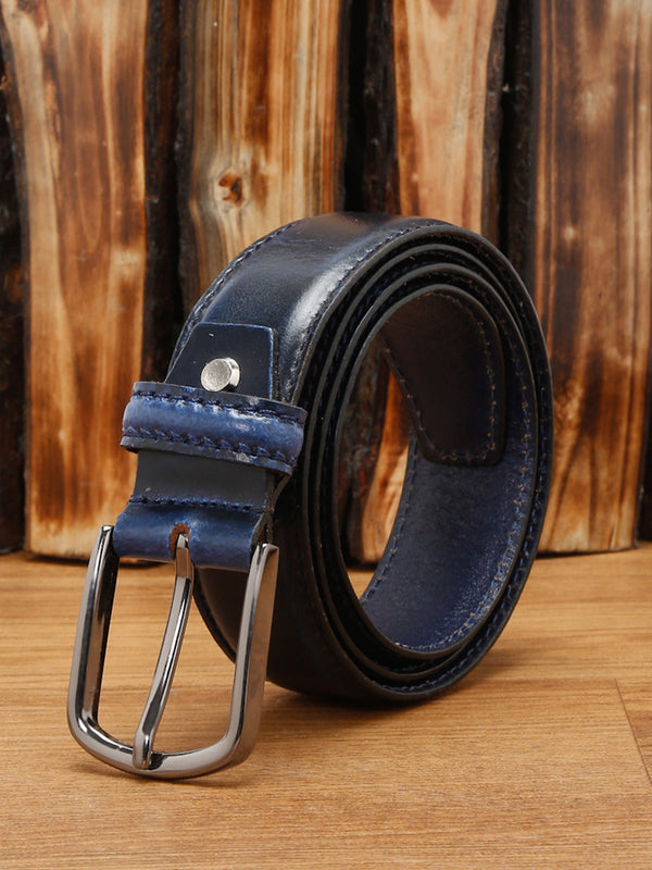 Blue Men'S Navy Blue Italian Raw Crunch Leather Belt Handcrafted With Glossy Buckle