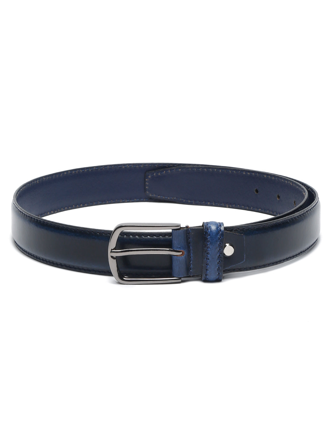 Men'S Navy Blue Italian Raw Crunch Leather Belt Handcrafted With Glossy Buckle